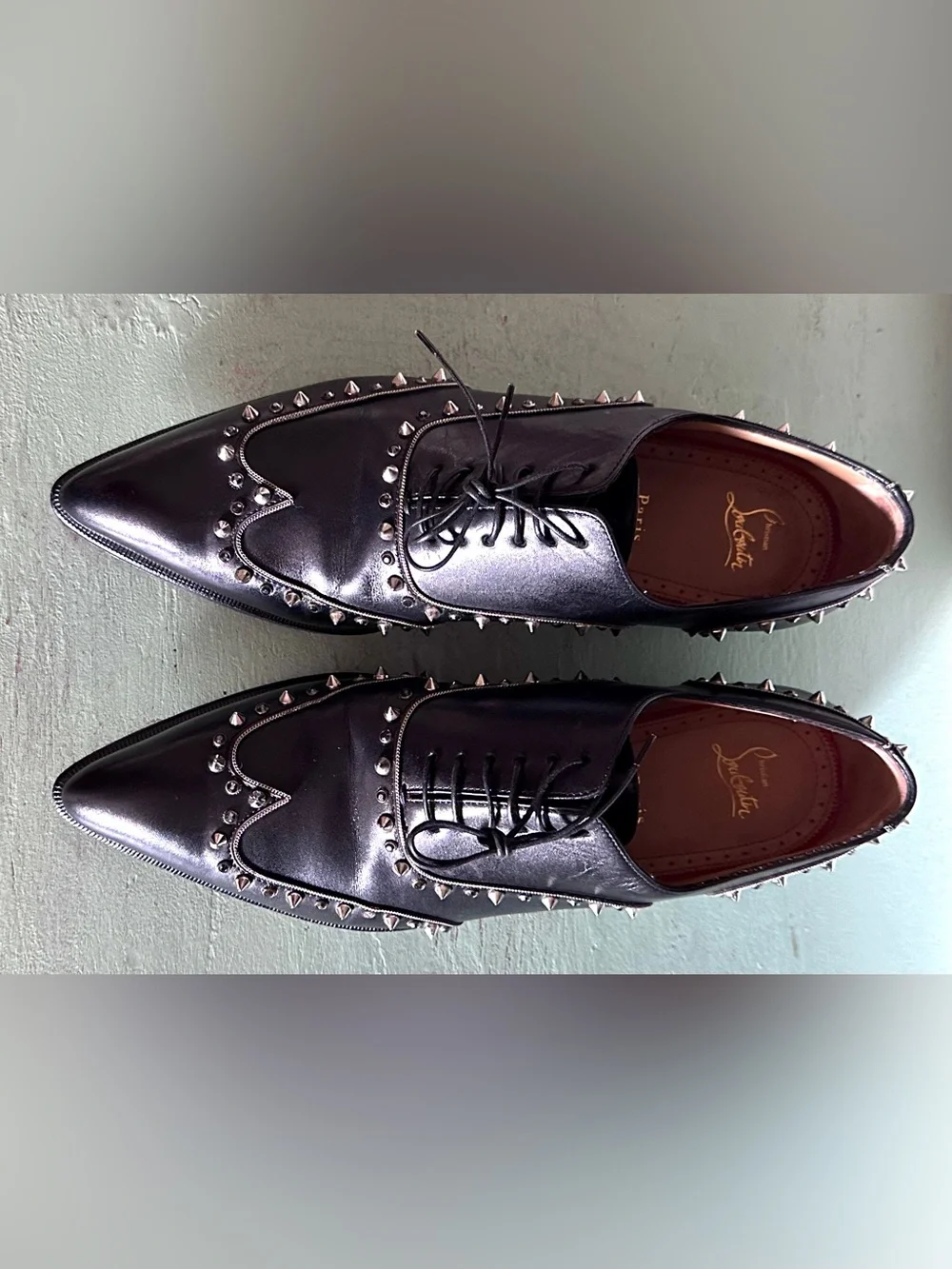 Christian Louboutin Black Leather Studded Oxford Shoes